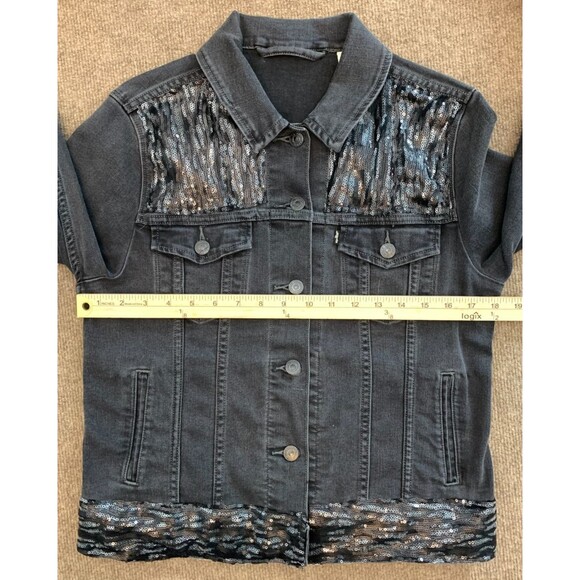 Levis Jacket Womens M Denim Embellished Trucker Lightly Distressed Button Up - Picture 5 of 10